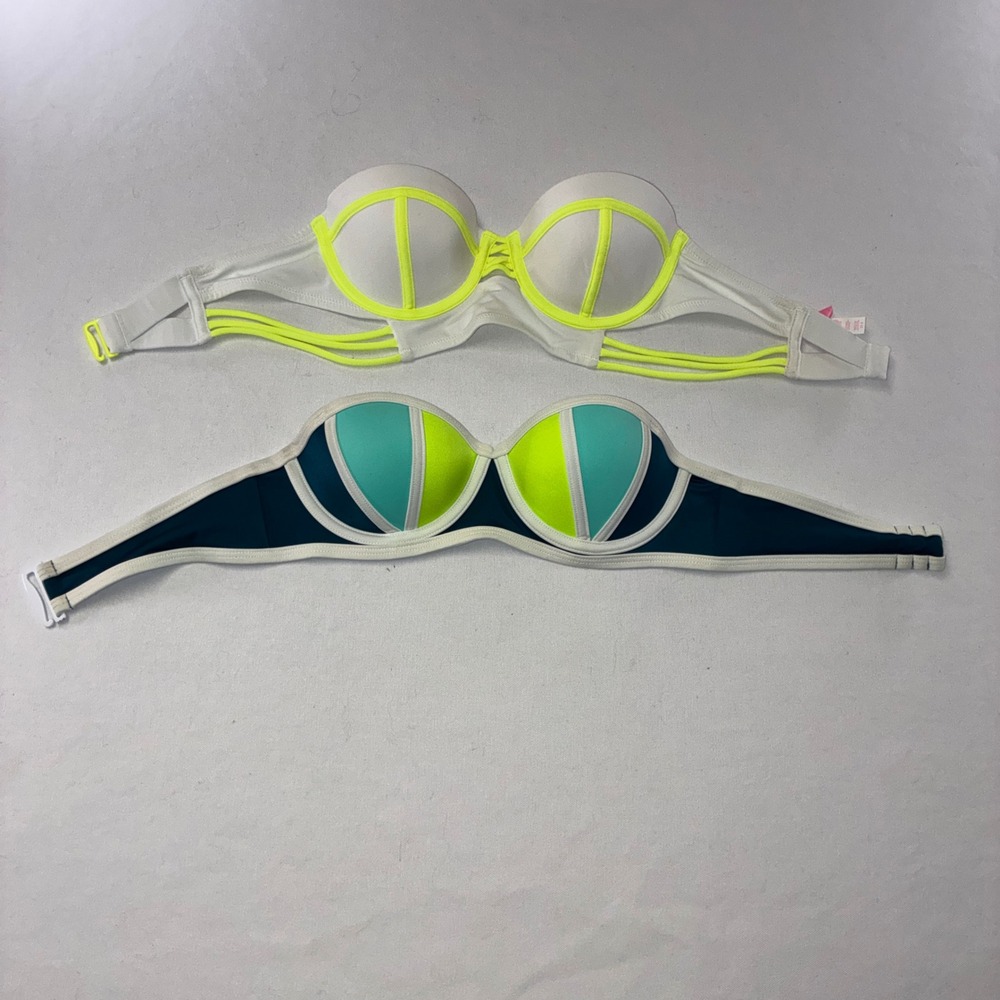 533 y2k Victorias Secret Bandeau Bikini Tops 32B Multi Colorblock Push Up